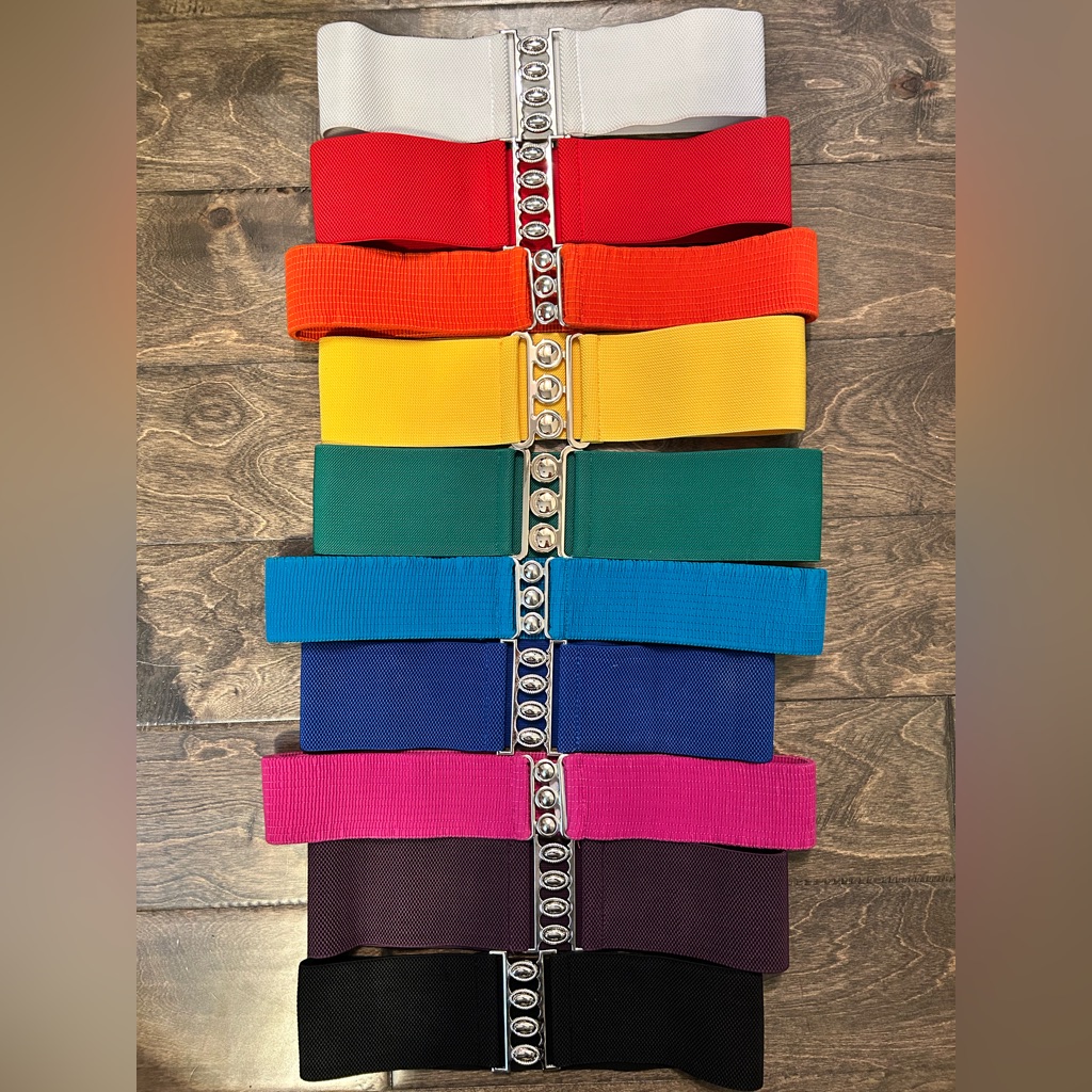 Set Of 10 Colorful Elastic Waist Belts With Buckles